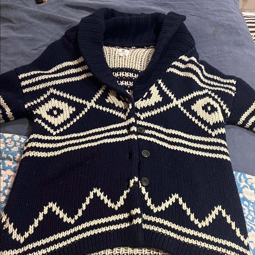 Sundry Dark Blue and Cream Patterned Cardigan